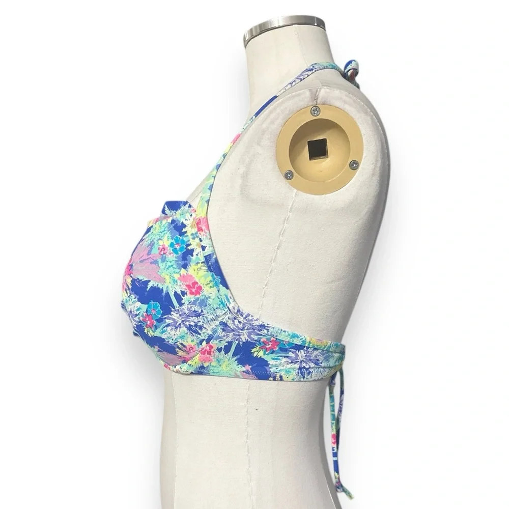 VICTORIA’S SECRET Multi-Color Neon Push-Up Halter Bikini Top 36C Ruffle Edge